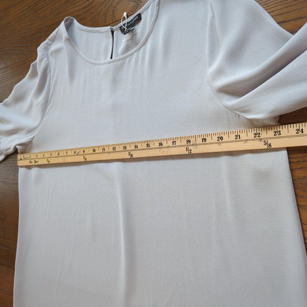 Eileen Fisher Blouse Womens Large Gray Silk Bell Sleeve Round Neck Tunic Top - Picture 9 of 16